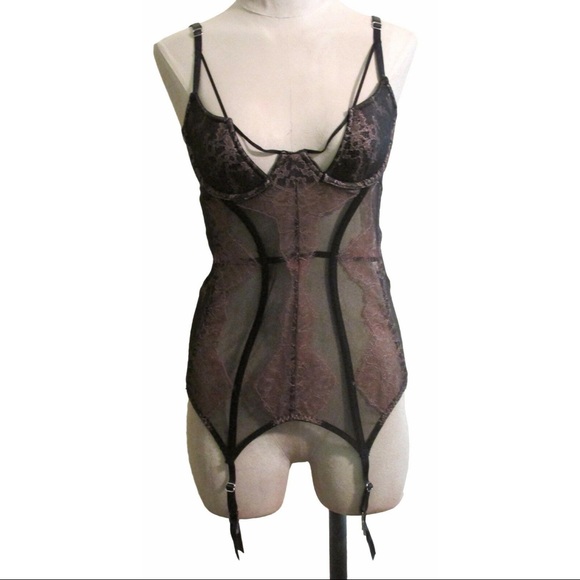 Victoria's Secret 34B Black Brown Lace Bustier - Picture 1 of 5